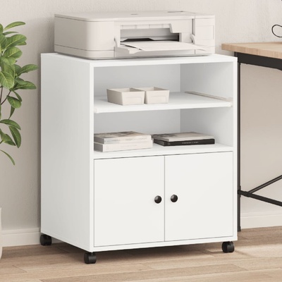 vidaXL Стойка за принтер с колелца, бяла, 60x48x74 см (840632)