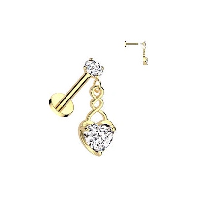 Šperky4U zlacená labreta piercing do brady se srdíčkem LB050-GD