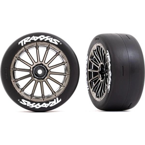 Traxxas колело 2.0", джанта с много спици черен хром, гума слик (задна) (2)