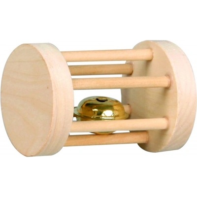 FLAMINGO Toy Carnaval Roll Light brown - Дървена играчка за гризачи и дребни животни със звънче - 7, 2 х 5 см - Белгия - 201730