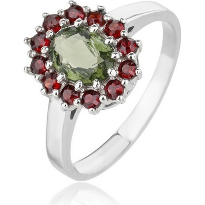 Český Granát Jan Kos jewellery Stříbrný prsten s vltavínem 32110466