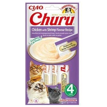 INABA Cat Churu Pyré kura s krevetami 4 x 14 g