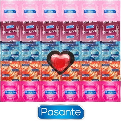 Pasante Mix for Every Occasion - 30 Condoms Pasante + Heart Shaped Condom As a Gift