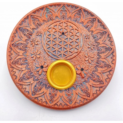 Mani Bhadra Stojánek na vonné tyčinky a kužely Flower of Life bronze 10 cm