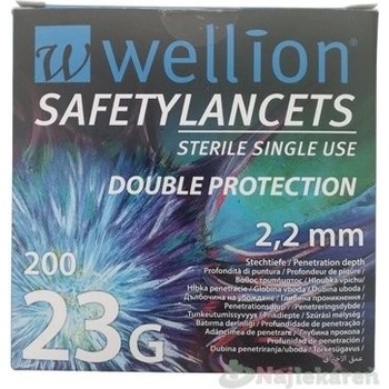 Wellion Safety Lancets 23G Lanceta bezpečnostná priemer 2,2 mm, sterilná, jednorazová 200 ks