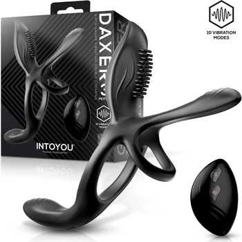 InToYou Daxer Girth Gainer Vibrating Double Cockring 3 Motors with Remote Black