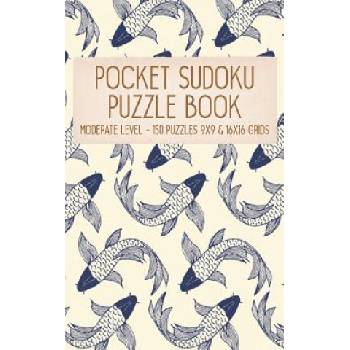 Independently Published Pocket Sudoku Puzzle Book: Moderate Level - 150 puzzles 9x9 & 16x16 grids Koi Fish Pattern Blue Travel Size Paperback Notebook | Faroutandfabulous Puzzle Books