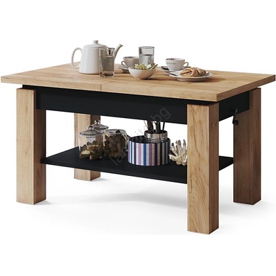 Mazzoni Разтегателна холна/трапезна маса с рафт adonis дъб крафт/черна (mz0008)