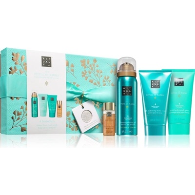 Rituals The Ritual Of Karma sprchová pěna 50 ml + čisticí tělový peeling 70 ml + hedvábné tělové mléko 70 ml + pečující tělový olej se třpytkami 30 ml