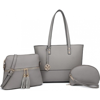 Miss Lulu 3-dílná sada tašek shopperka crossbody kabelka a kosmetička Valeria šedá