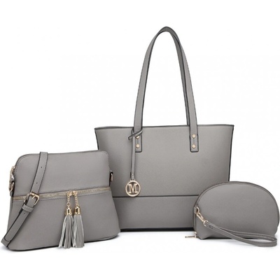 Miss Lulu 3-dílná sada tašek shopperka crossbody kabelka a kosmetička Valeria šedá