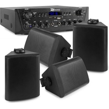 Power Dynamics Set 4 ks 5,25" voděodolných nástěnných reproduktorů, 100V 2zónového zesilovače,ústředny s Bluetooth a kabelů, černý