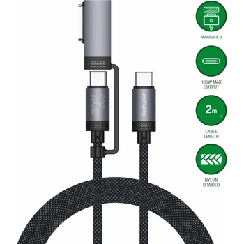 4smarts Качествен USB-C към USB-C кабел и USB-C към MagSafe 3 адаптер (200 см) - 4smarts ComboCord USB-C and MagSafe 3 Adapter Cable 100W (черен) (541305)