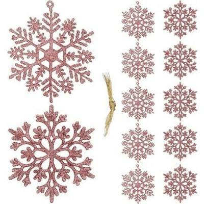 SPRINGOS Vianočné ozdoby Snehové vločky s trblietkami 10cm ružové súprava 12ks
