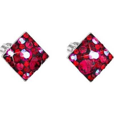 Evolution Group strieborné náušnice kôstka s kryštálmi Swarovski červený kosoštvorec 31169.3 cherry