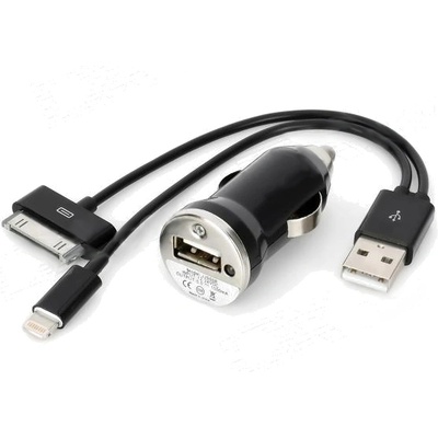 Зарядно за кола с двоен кабел - Dock и Lightning за iPhone 5, iPhone 5S, iPhone SE, iPhone 5C, iPhone 4S, iPhone 4 и iPod Touch - USB Car Charger (черен) (6746)