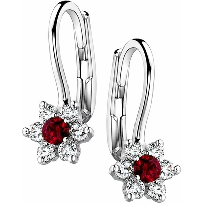 Zlaton Náušnice bílé zlato květina s kamenem visací 1.5g 1.3cm 001450907246