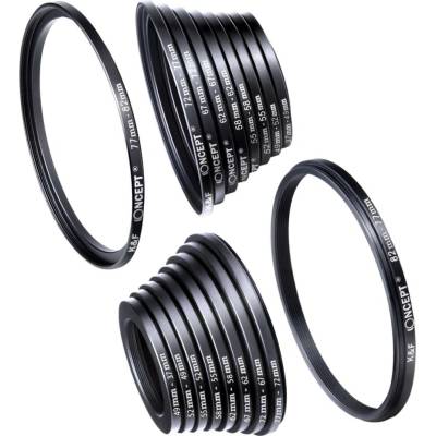 K&F Concept 18-Piece Step-Up and Step-Down Ring Set 37–82 mm