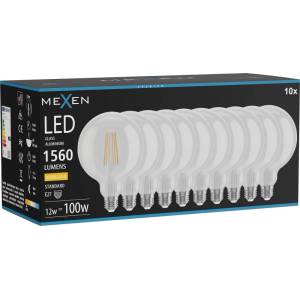 Mexen Vintis 10x LED филаментна крушка E27, G125, 12W, Топла - 2700K, 1560 lm, прозрачна (L158-E27-1227-00x10)