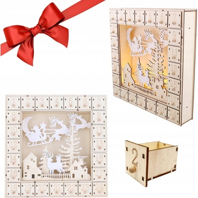 Spielwerk Dřevěný adventní kalendář s LED osvětlením Zimní les 35x6x27cm