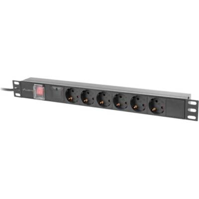 Lanberg PDU за 19-инчов шкаф, 1U, 10A, 6x Schuko, черен, C14, 2 м разпределител (PDU-06F-0200-IEC-BK) (PDU-06F-0200-IEC-BK)