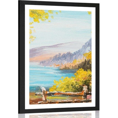 Plakát s paspartou olejomalba horského jezera - 20x30 white