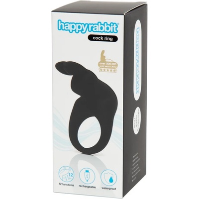 Happy Rabbit Cock - вибриращ пенис пръстен с батерии (черен)