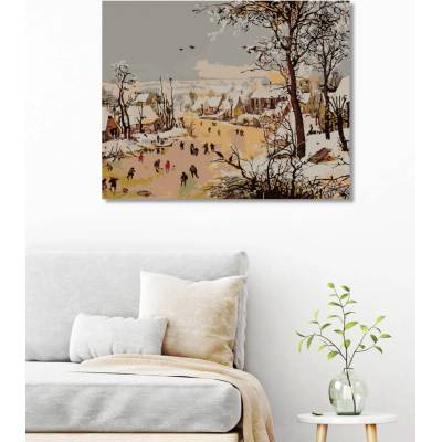 Zuty Malování podle čísel ZIMNÍ KRAJINA S PASTÍ NA PTÁKY PIETER BRUEGEL