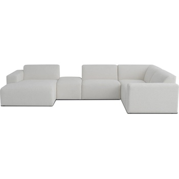 Scandic Бял ъглов диван от букле ("U" форма) Roxy - Scandic (U corner with small pouf left CM 2white)