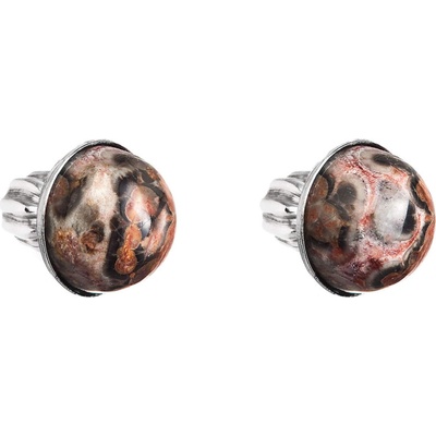 Pavona stříbrné náušnice pecky s pravými minerálními kameny kulaté 11491.3 Jaspis Leopard Skin
