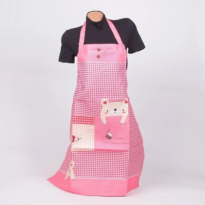 Престилка за готвене в червено с кариран десен и мечета