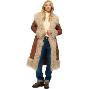 SUPERDRY Палто Superdry Long Afghan coat - Brown (Rustic Chestnut Brown)