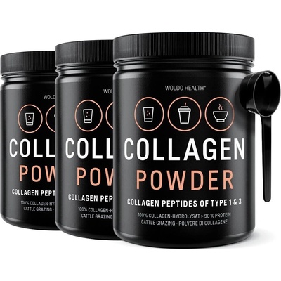 WoldoHealth Čistý 100% hovädzí kolagén balenie 3 x 500 g