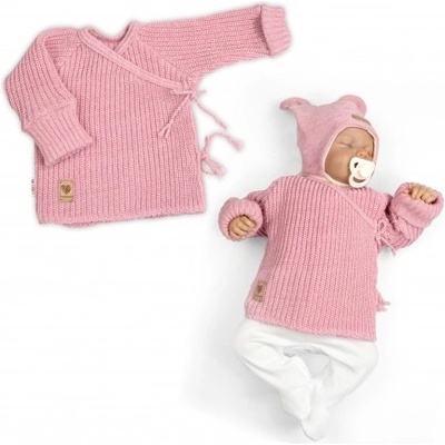Baby Nellys Kojenecký svetřík rostoucí na zavazování na boku růžový