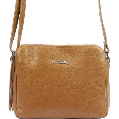 Pierre Cardin Třípřihrádková camel kožená crossbody kabelka