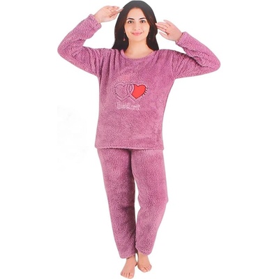 Дамска пухкава пижама в цвят пепел от рози със сърца