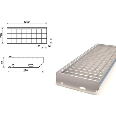 Pozinkovaný schodišťový stupeň lisovaný 1200x270 mm, oko 30x30 mm – Sleviste.cz