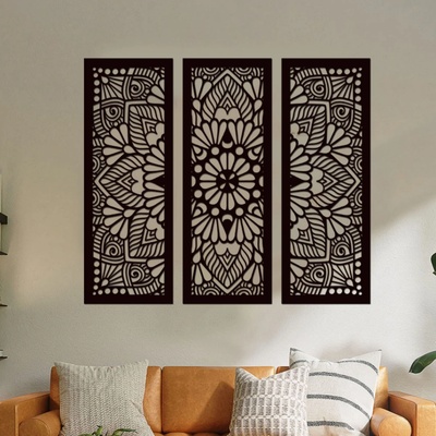 dřevo života Dřevená 3 dílná mandala QUADRO Zvolte barvu dekoru: Černá, Rozměry (cm): 120x100