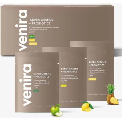 VENIRA super greens + probiotika, mix 3 příchutí, 30 sáčků, 340 g