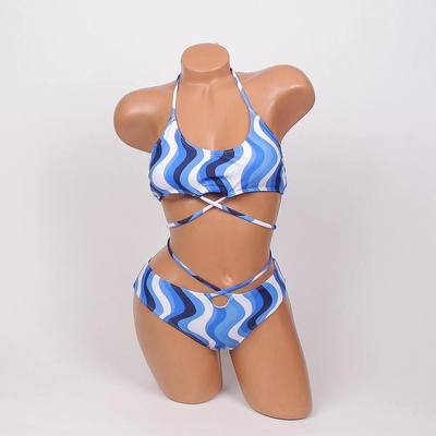 Дамски бански с бюстие в синьо и бяло