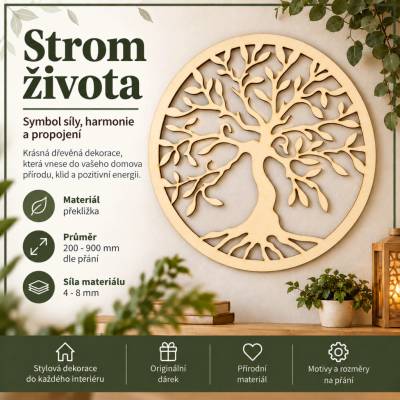 ADVIPO dekorace Dřevěný Strom života – průměr 700 mm
