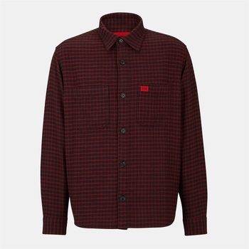 Hugo Карирана риза Hugo Men's Oversized Checked Flannel Cotton Long Sleeve Overshirt - Open Pink 693