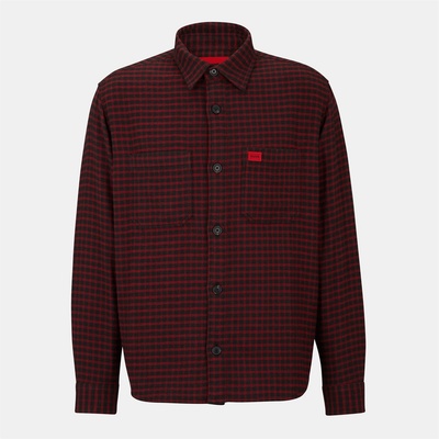 Hugo Карирана риза Hugo Men's Oversized Checked Flannel Cotton Long Sleeve Overshirt - Open Pink 693