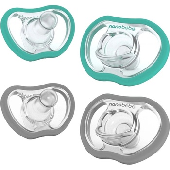 Nanobebe Силиконови залъгалки Nanobebe - Active, 4 м+, 4 броя, минт и сиво (31452)