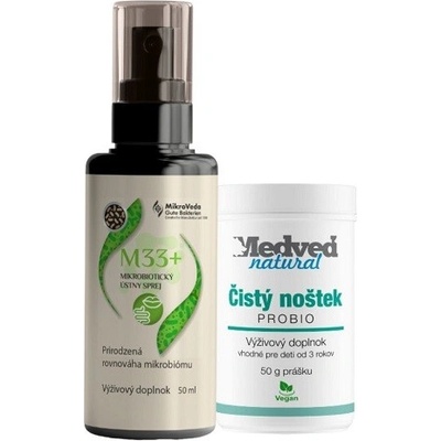 Medveď natural M33+ mikrobiotický ústny sprej 50 ml a Čistý noštek Probio 50 g