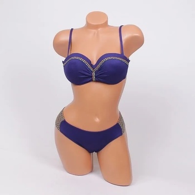 Стилен бански в тъмносиньо с цветни ленти чашка В