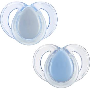 Tommee Tippee Ортодонтични залъгалки Tommee Tippee - Night Time със светеща в тъмното дръжка, в Бяло и Синьо с кутия за стерилизиране, 6-18 m, 2 броя (TT.0278)