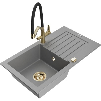 Mexen Pablo гранитна мивка с 1 купа със сушилня и кухненски смесител Duo, сив (6510-71-671701-57-G)
