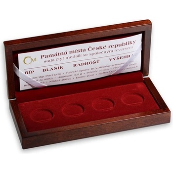 Česká mincovna Dřevěná etue tmavá na 4x průměr 24,25 mm 173 g