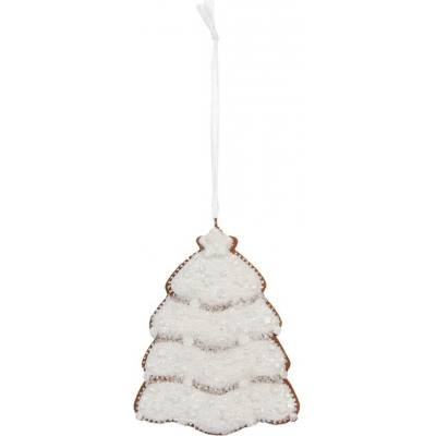 Clayre & Eef Závěsná dekorace zasněžený perníkový stromeček Frosted Ginger - 8*1*10 cm